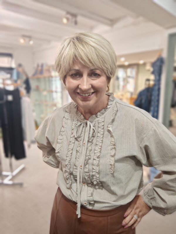 Pinstripe Ruffle Shirt