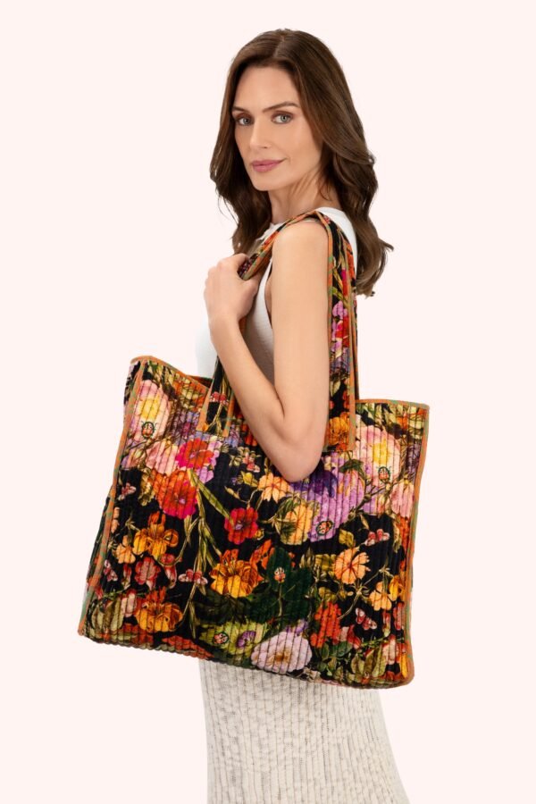 Powder Luxury Velvet Quilted Tote Bag Midnight Posy
