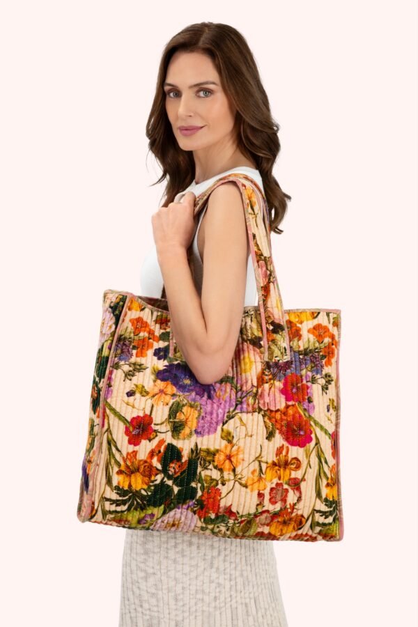 Powder Luxury Velvet Quilted Tote Bag Cream Posy