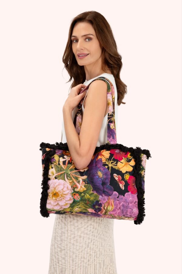 Powder Fringed Tote Bag Midnight Posy